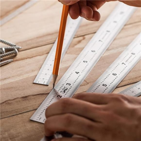 4 Pack (6, 8, 12, 14 inch), Metric Ruler, 6 inch Ruler, Stainless Steel Ruler - Picture 5 of 7